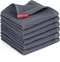 BOOMIBOO Dark Grey Kitchen Towels 6-Pack - 100% Cotton Waffle Weave Dish Cloths, Ultra Absorbent Quick Dry 12x12