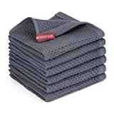 BOOMIBOO ﻿Kitchen Towels 6-Pack Kitchen Dish Cloths,100% Cotton Towels Waffle Weave, Ultra Soft Absorbent, Quick Drying, 12x12 Inches,Dark Grey