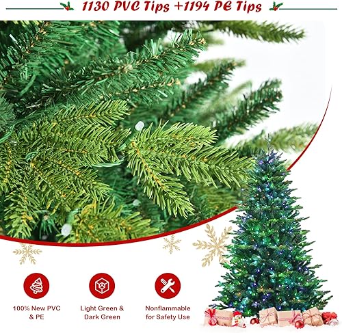 Miniatura 3 de GOFLAME Árbol de Navidad artificial preiluminado de 6 pies con 1740 puntas de ramas mixtas y 420 luces LED que cambian de color, compatible con