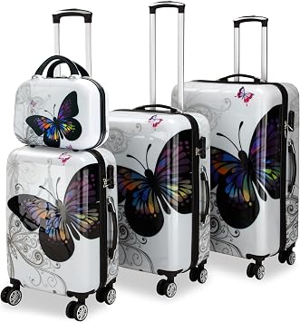 Monzana  4Pc Suitcases Set, Cabin Suitcase, Medium Large Suitcase Butterfly