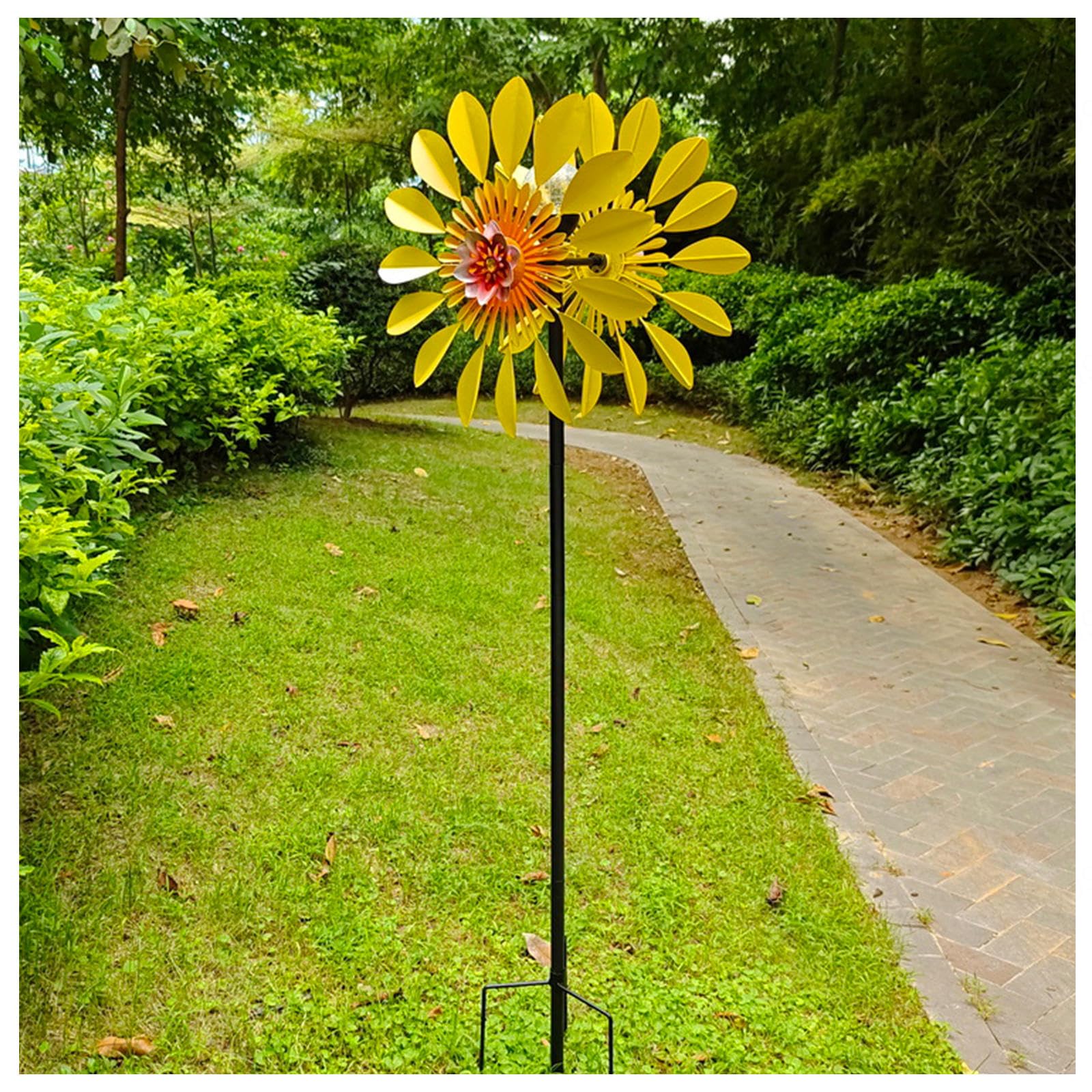 Girandola Yard Art, Acchiappavento Da Cantiere 190x42cm,Sfera Di Vetro Ad Energia Solare Con Cinetica Girandole A Vento Solare,Yellow