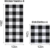 Vista 4 de Homaxy - Juego de toallas y paños de cocina, 12 x 12 y 13 x 28 pulgadas, juego de 8 toallas de cocina de 100% algodón, de punto gofre, a cuadros