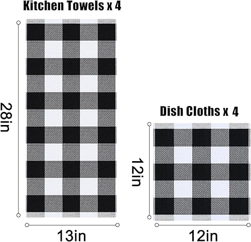 Miniatura 4 de Homaxy Juego de 8 paños de cocina y paños de cocina, 12 x 12 y 13 x 28 pulgadas, juego de 8 paños de cocina de 100% algodón con tejido de gofre,