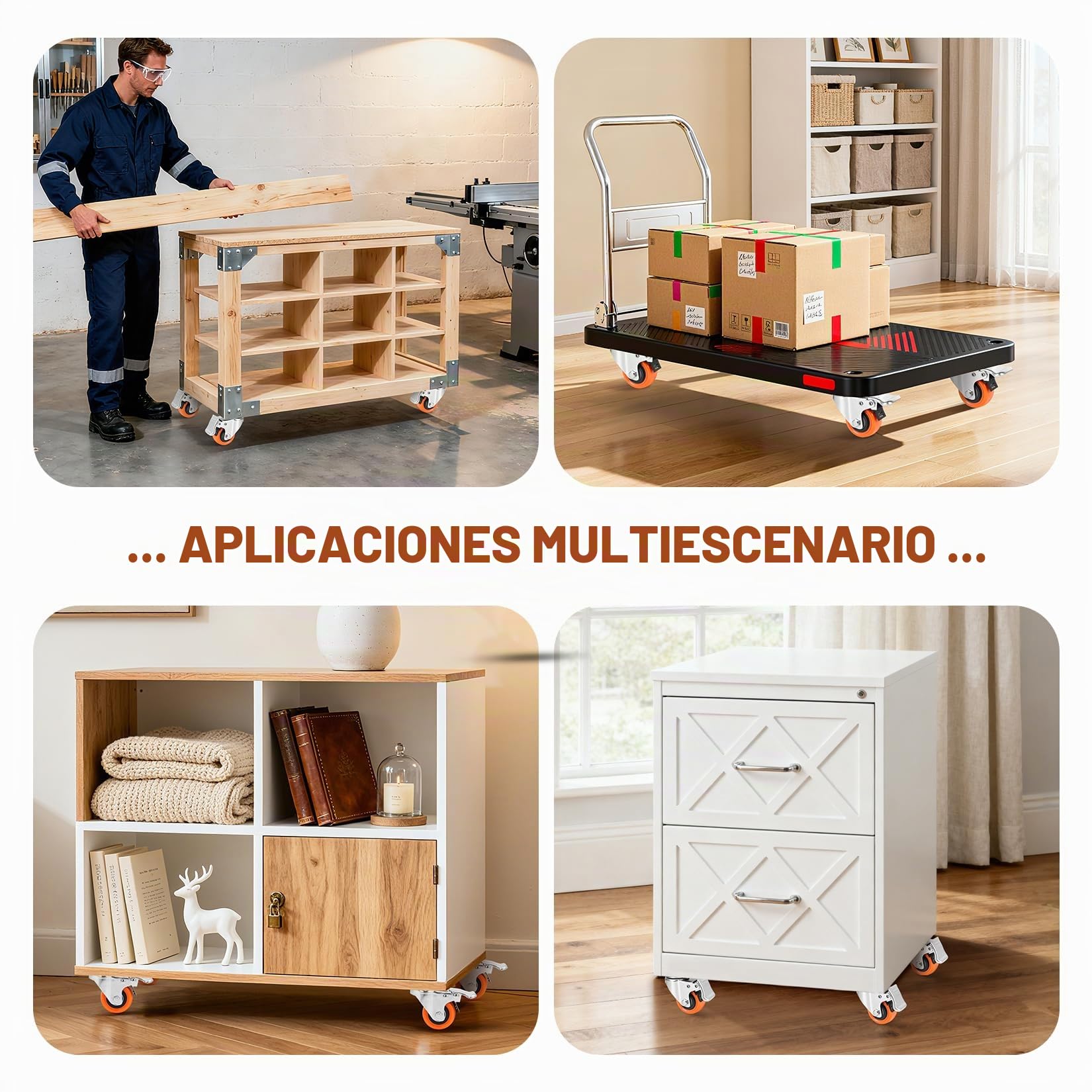 W B D WEIBIDA 50mm Ruedas para Muebles con 4 Doble Freno, Silencioso&Duradero Ruedas Giratorias Pequeñas Poliuretano Carga de 270KG, Ruedas para Muebles Pesados, Carros, Carretillas, Muebles, Set de 4