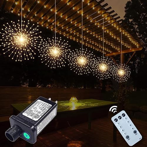 Miniatura 8 de Paquete de 4 800 luces LED con forma de esfera de explosión de estrellas, luces de fuegos artificiales, 8 modos regulables, control remoto,