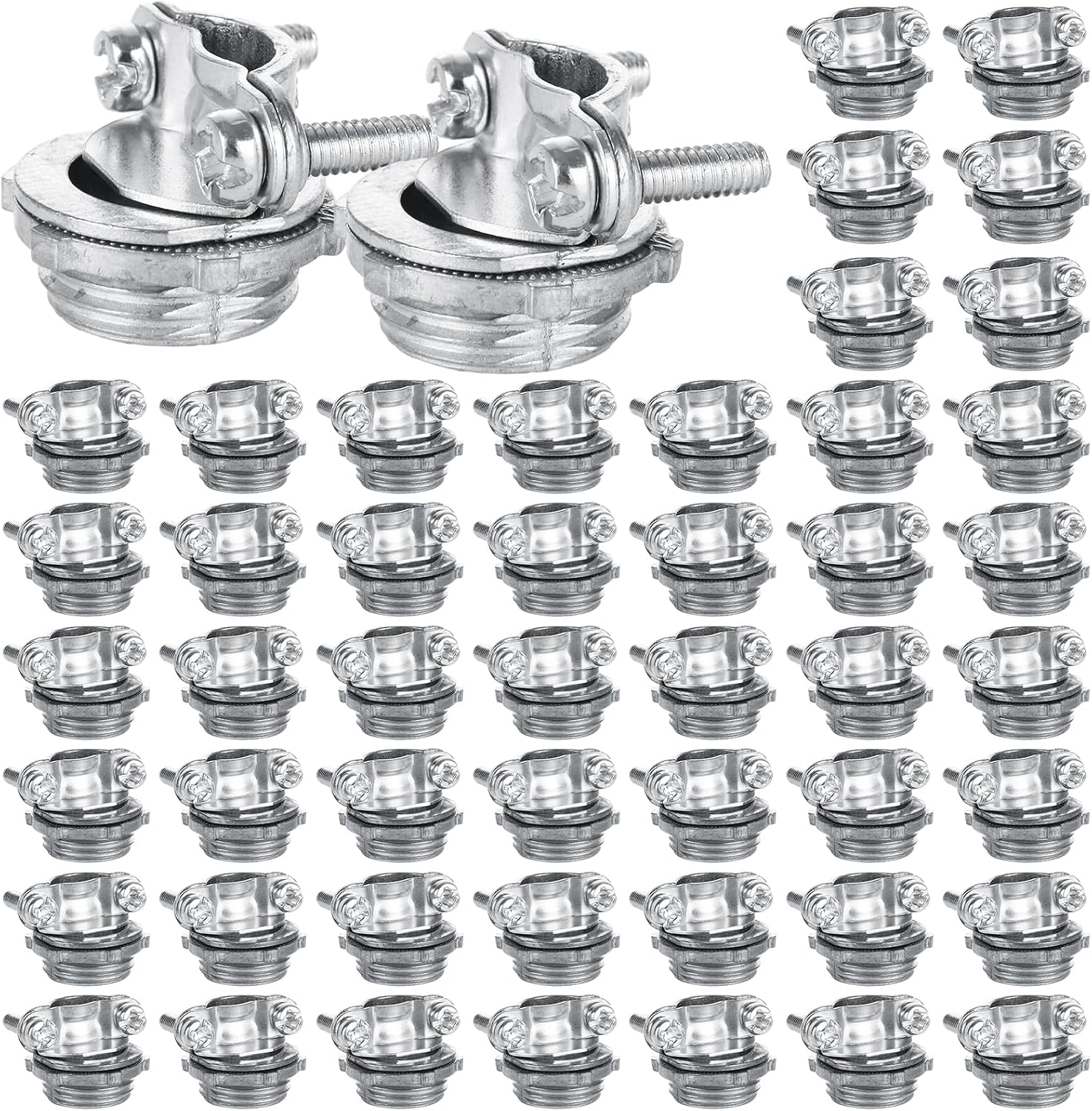 50 Pack 1/2 Inch Clamp Type Cable Connectors, Zinc Alloy Cable Connector, Wire Clamps for NM Cables, Electric Wires, Metallic Conduit, Electrical Box