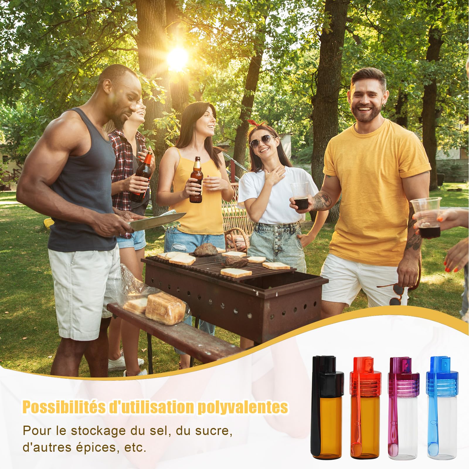 10 Pièces Flacon de Poudre à épices avec Cuillère et 2 Entonnoirs Argentés, 51mm Flacon Distributeur de Poudre, Petit Pot à Epices en Verre Adapté Au Camping et Aux Voyages (Couleur Aléaoire)