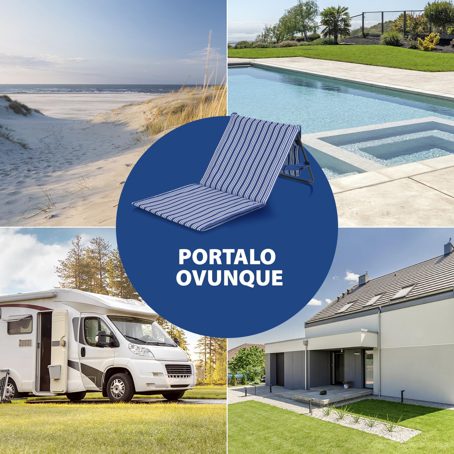 Campart BE-0421 Materassino da Spiaggia Pieghevole Bretagna, Fino a 120 kg, Imbottito, Maniglia per il Trasporto, Alluminio, Poliestere 600D, 1 Persona