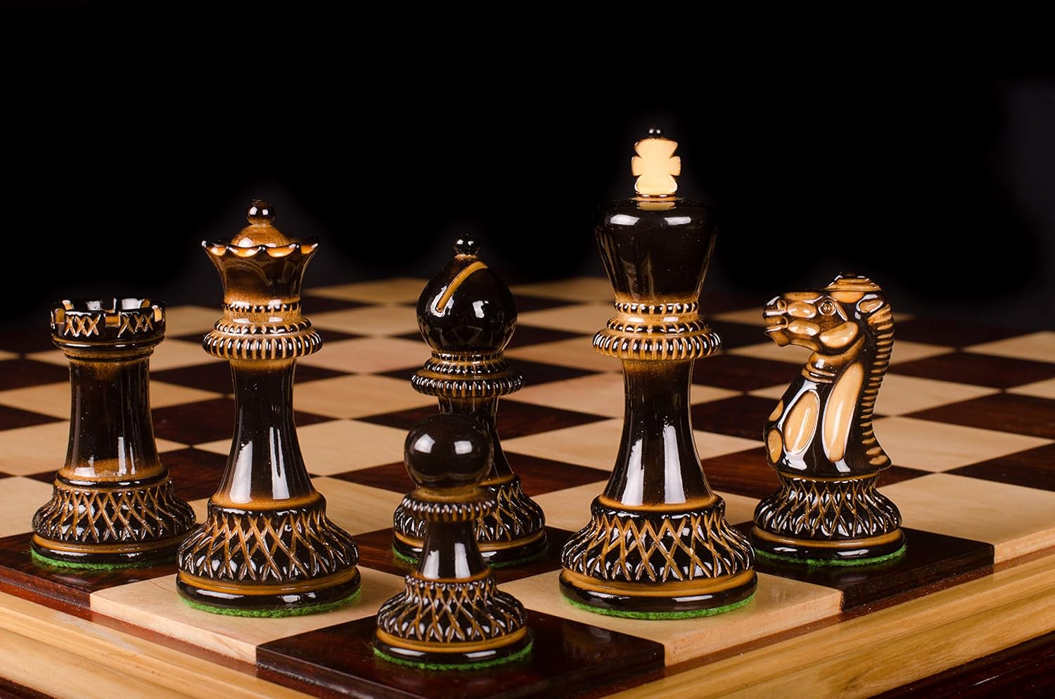 The Chess Empire-The Parker Burnt Series 3.75" Boxwood & Burnt Boxwood Luxury Staunton Wood Chess Pieces only Set