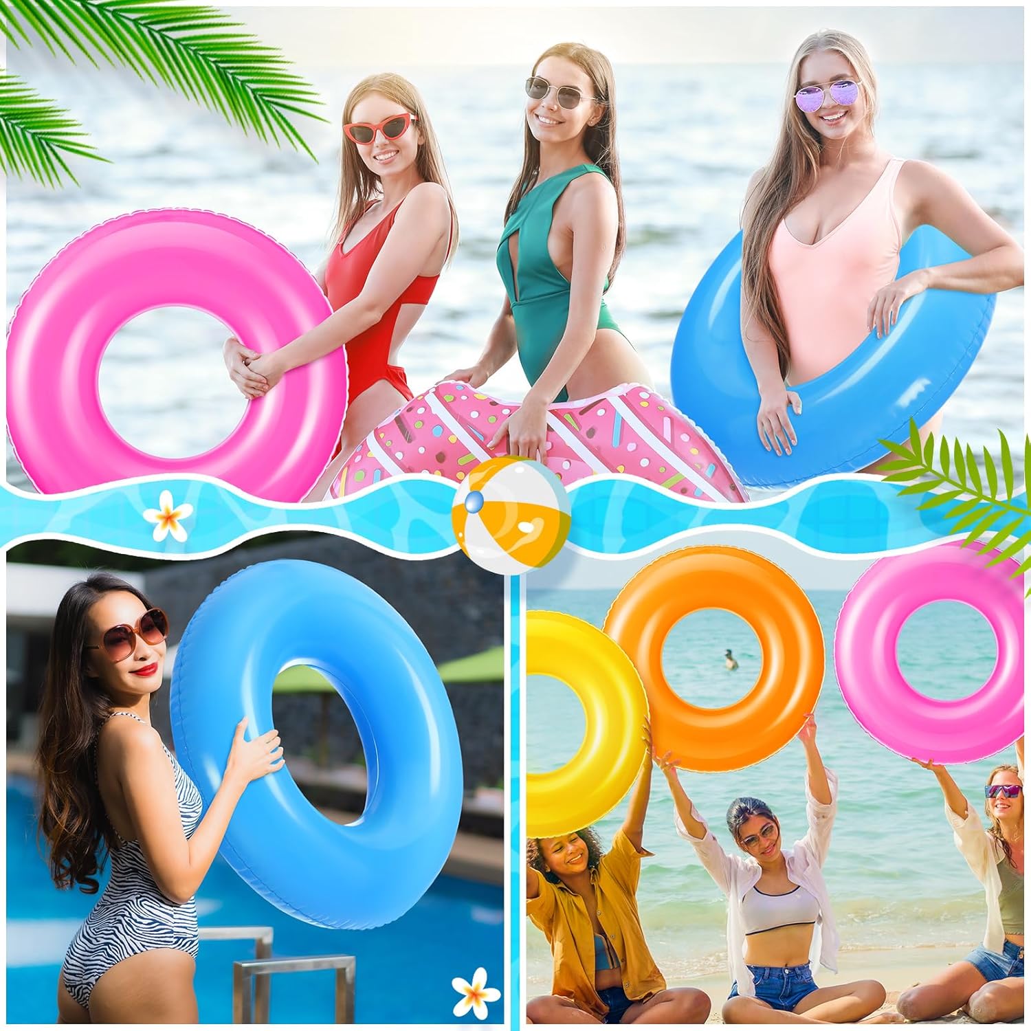 Gemscream Small Inflatable Pool Float Bulk 23.62 Inches Swimming Ring Pool Floats Colorful Inflatable Tube for Adult Summer Vacation Beach River Bachelorette Wedding Party Supplies, 6 Colors