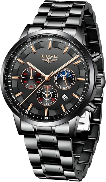 LIGE Watches Mens Waterproof Stainless Steel Sport Analogue Quartz Watch Men Business Chronograph Wristwatch