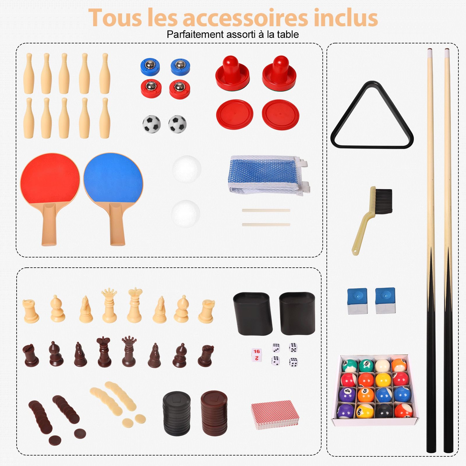 10 en 1 Table de Jeux Multifonction, Baby-Foot, Billard, ping Pong, Hockey sur Table, Accessoires complets. Convient aux Enfants, familles et salles de Jeux