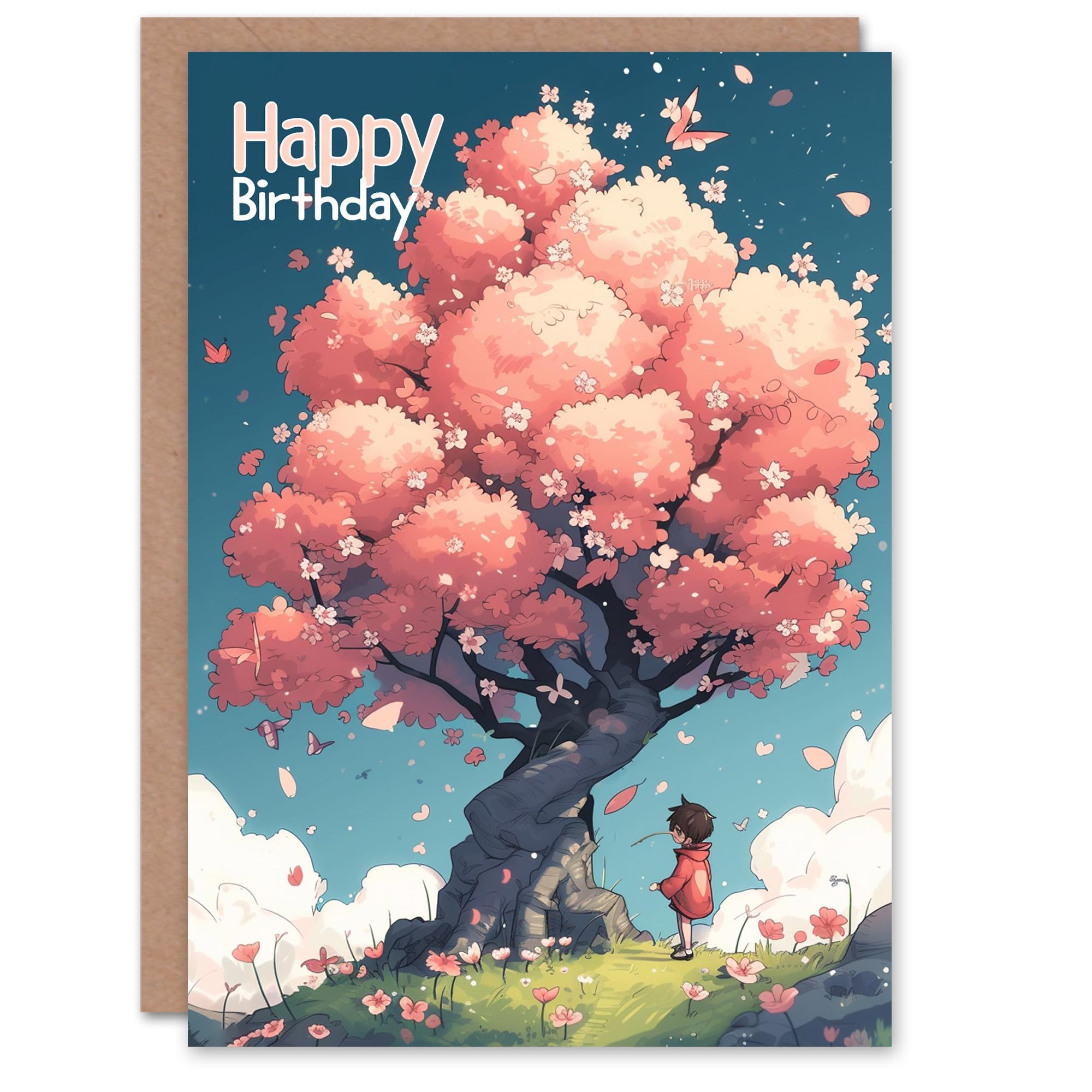 Artery8 Birthday Card Child and Blooming Cherry Blossom Tree For Her Gran Sister Niece Daughter Wife Woman Greeting Card