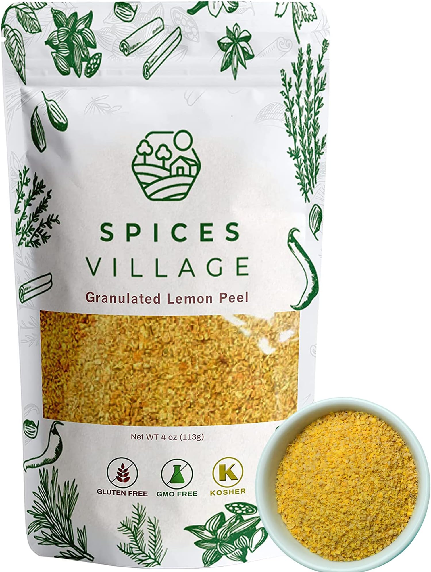 Dried Lemon Peel Granules (4 Oz) - Fresh Lemon Peel Zest and Rind, Citrus Fruit Seasoning for Cooking, Baking & Herb Tea - Kosher, Gluten Free, Non GMO, Resealable Bulk Bag
