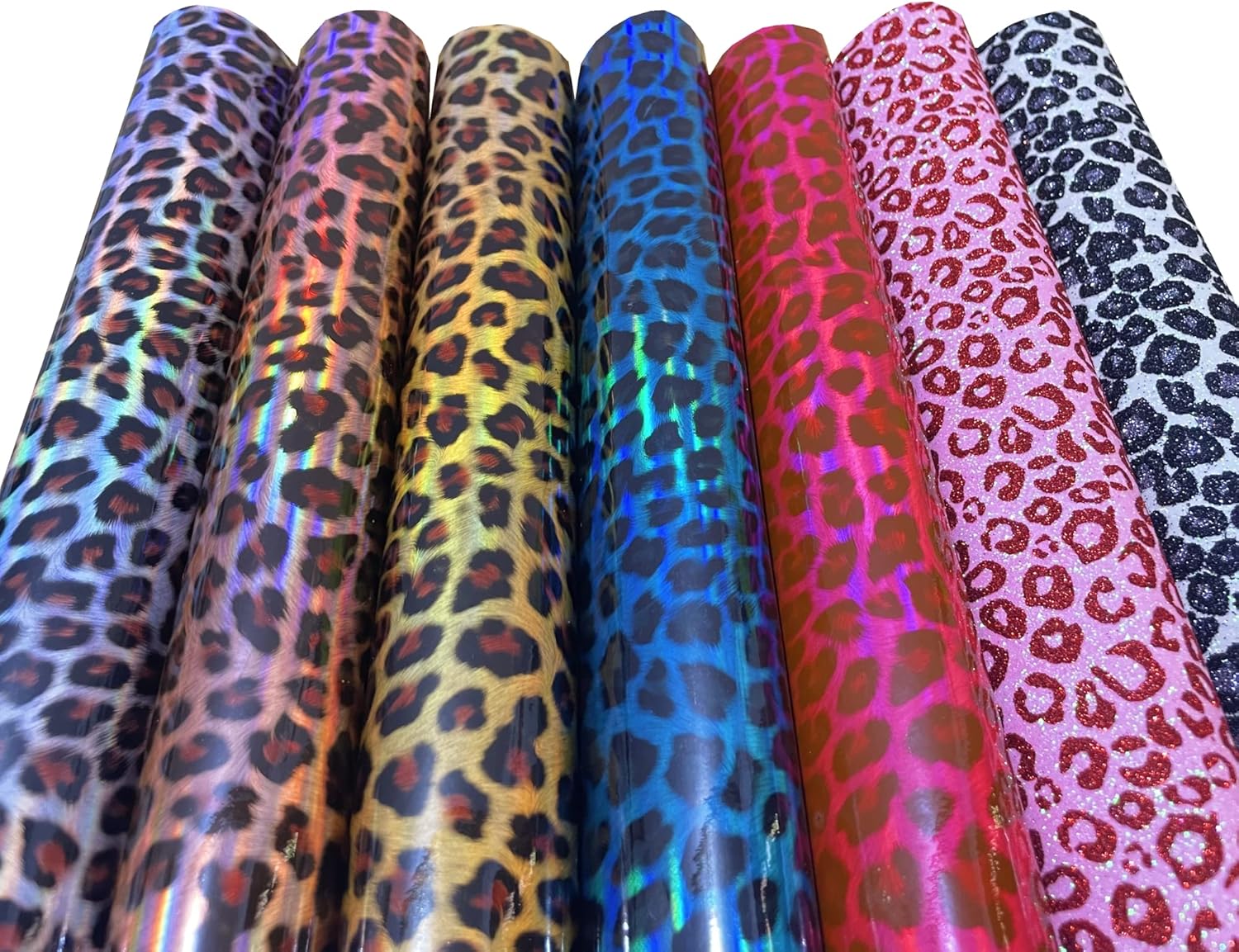 Faux Leather Sheets Laser Holographic Leopard Synthetic Leather Fabric Sheet 7 Pieces Pattern B