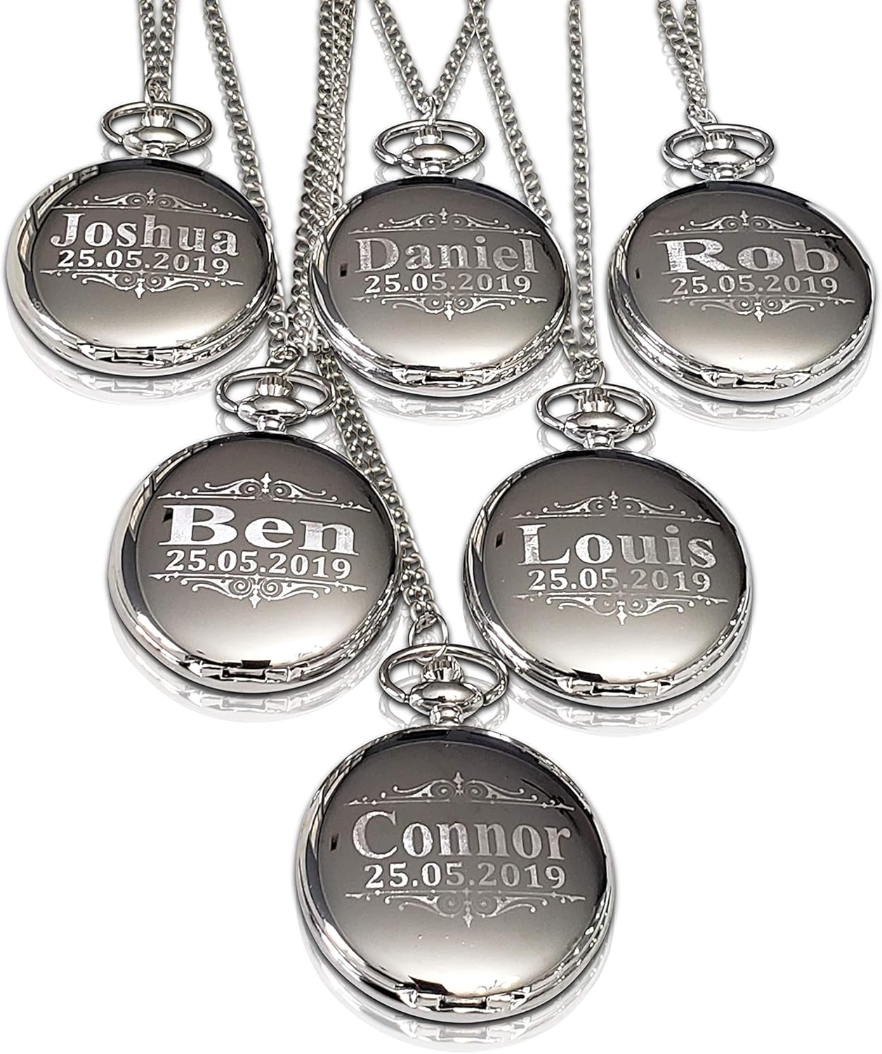 Groomsmen Pocket Watch Set of 8, Chain, Box and Engraving Included, Comes in 4 Colors, Sold as a Set of 8 Pocket Watches