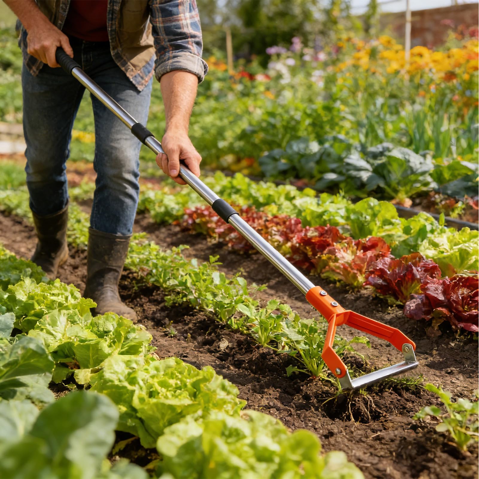 Zappa a Scatto - Pala con Manico Lungo a Impugnatura Ad Anello Robusta - Zappa A Per Diserbo Del Giardino - Per Scavare, Allentare, Zappare, Bordare, Trincee, Cortile, Fattoria, Patio, Prato, Aiuola