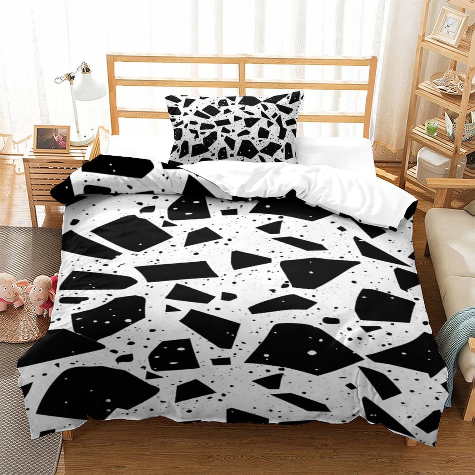 Housses de couettes microfibre respirante lit simple motif rayures 3D