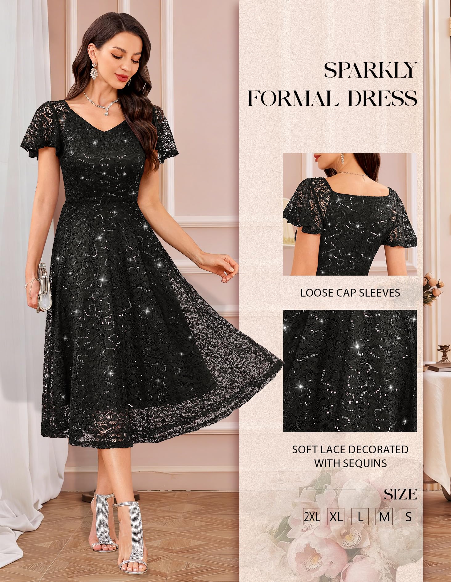 Abito da sera elegante con paillettes per matrimonio, abito da cocktail, estivo, da donna, per feste, cresima
