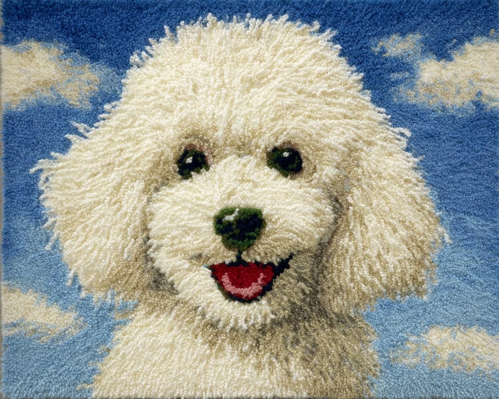 Wallphantom DIY Latch Hook Rug Kit Handmade Carpet,Happy Poodle,Crochet Yarn Embroidery Needlework Hook Kit for Beginners,Home Decor Festival,Gift,80x160cm