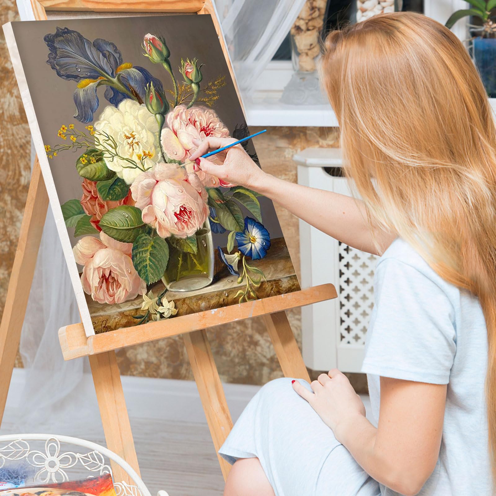 Lxmsja 2 Pièces Fleurs Peinture Numero Adulte Avec Cadre Peinture Par Num Ro D Butants Num Ro D Art Avec Pinceaux Loisirs Cr Atifs Adultes Activit Manuelle Adulte 20x30cm