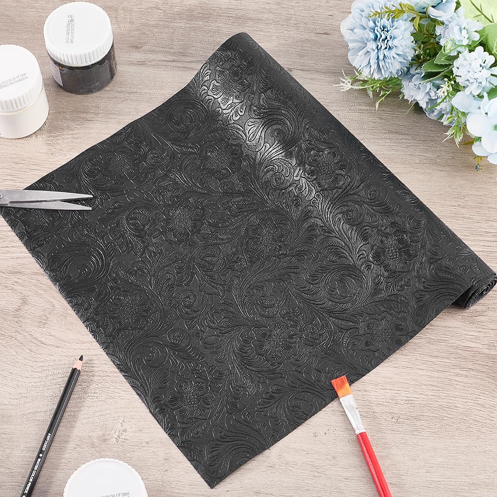 CRASPIRE 55x11.8In Black Bump Texture Faux Leather Pu Fabric Sheet Floral Plain Pattern Printed Soft Embossed Making Sewing Material DIY for Crafts Handbags Furniture Car Wrapping Shoes Belt - Image 3