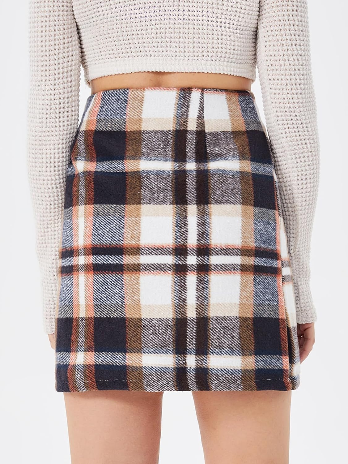 Scacto Women's Casual High Waist Plaid Skirt Bodycon Pencil Wool Mini Skirts - Image 3