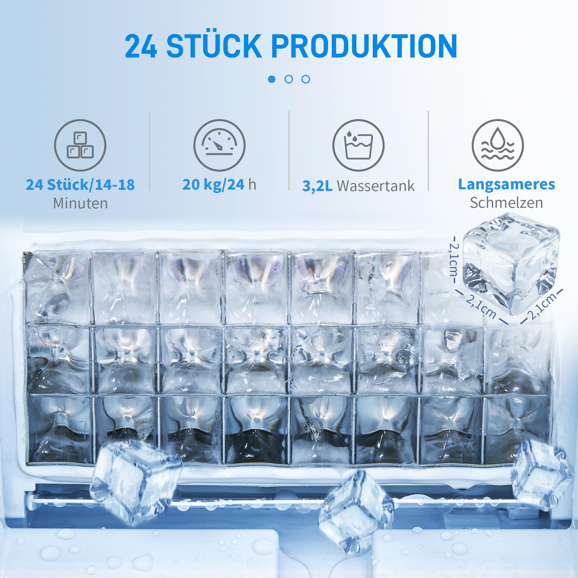 HOMCOM Máquina para hacer hielo 20 kg/24h 2.3 L Máquina para hacer cubitos de hielo con 3,2 L Depósito de agua Display Ice Cube Maker Machine - Máquina expendedora de hielo Autolimpieza Negro 25,2 x