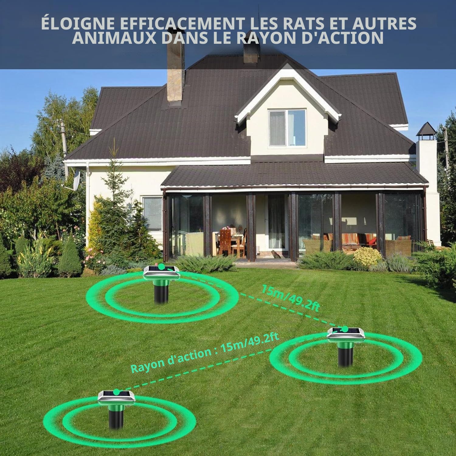 Lot de 6 répulsifs solaires anti-taupes - Répulsif contre les campagnols à ultrasons - IP66 étanche et résistant à la poussière - Pour pelouse et jardin - Vert