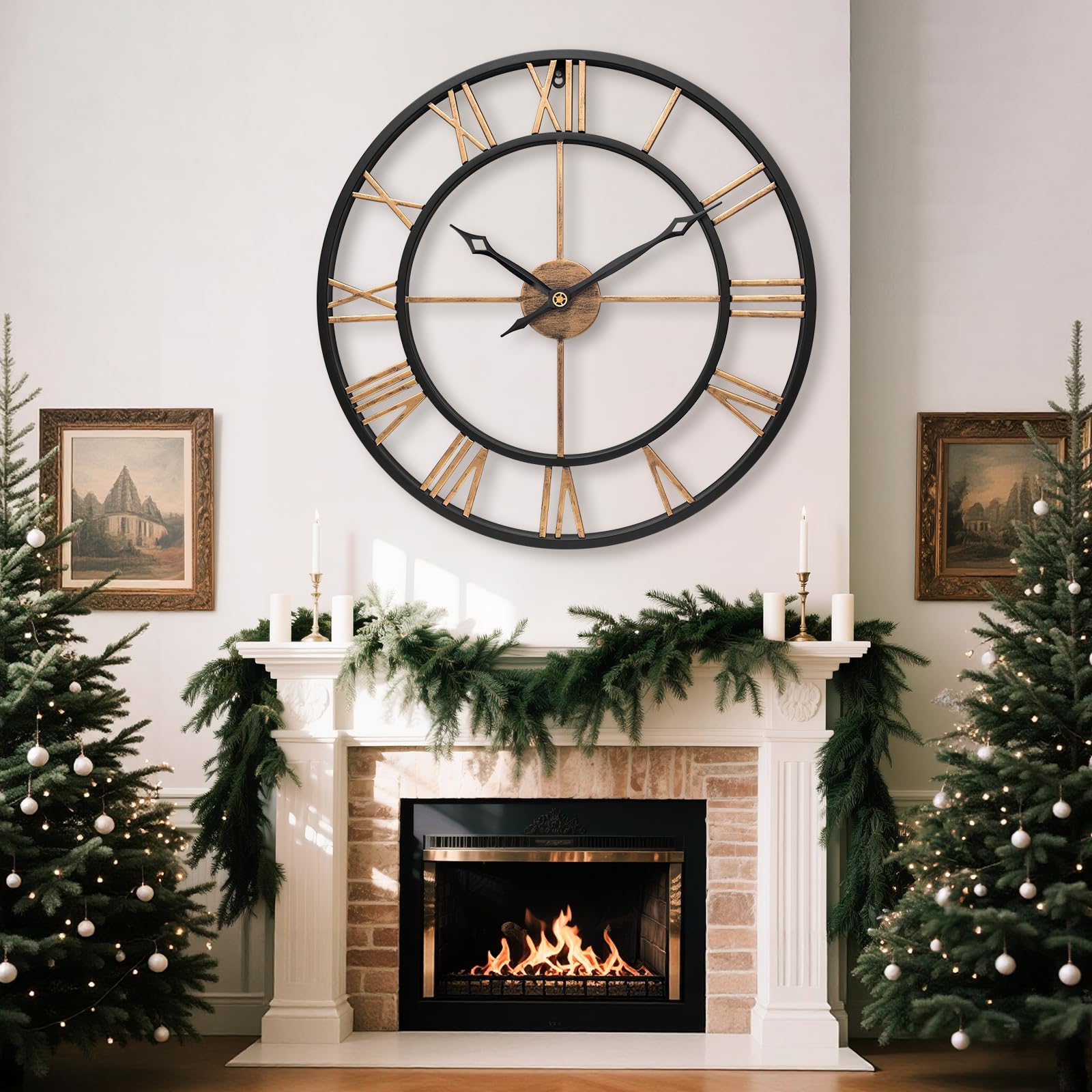 Große Wanduhr XXL 60 cm aus Metall in Gold, Vintage, Lautlos | Wanduhr Große Modern mit Römischen Ziffern, ohne Tickgeräusche, für Wohnzimmer, Küche und Büro, Ideal als Einzugsgeschenk