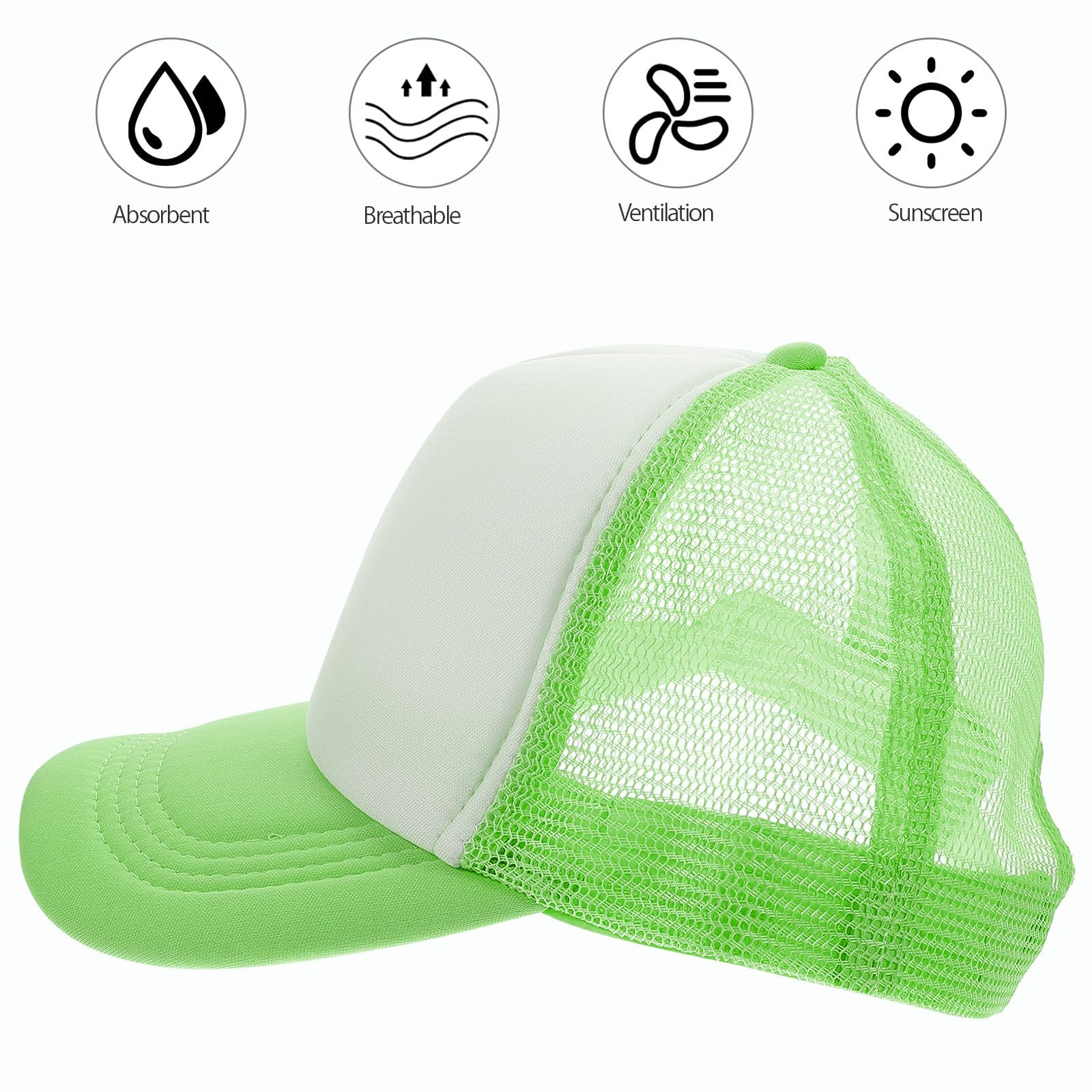 Pack de 10 Gorras de Béisbol de Malla Verde para Sublimación DIY, Poliéster Transpirable Cierre Ajustable, Ideales para Pesca y Camping