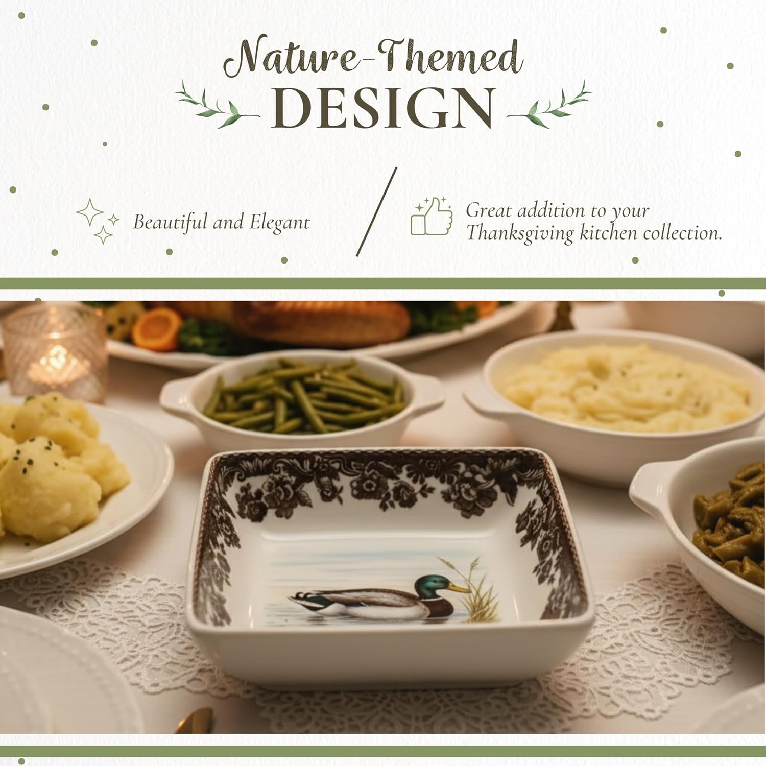 Spode Woodland Square Dishes, 3" - Dip Bowls - Assorted Animal Designs, Porcelain Ceramic Hunting-Themed Tableware - Microwave & Dishwasher Safe - For Dips, Sauces, Appetizers, Desserts (Set of 4)