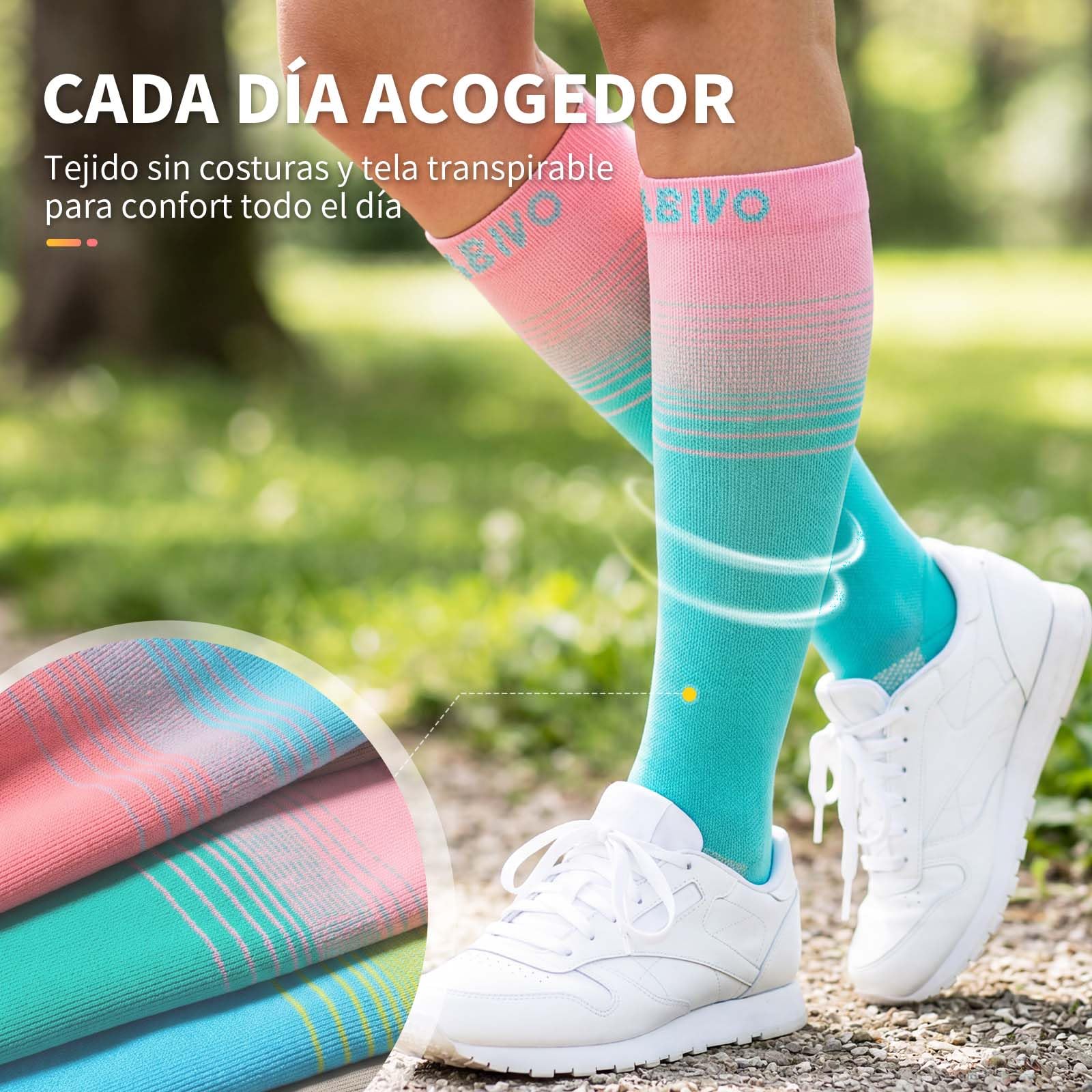 CAMBIVO Medias de Compresión Mujer Hombre 3Pares, Calcetines Compresion 15-20mmHg, Transpirables Calcetines Largos, Compression Socks para Deporte, Running, Ciclismo, Viajar en Avión, Enfermera, Moda