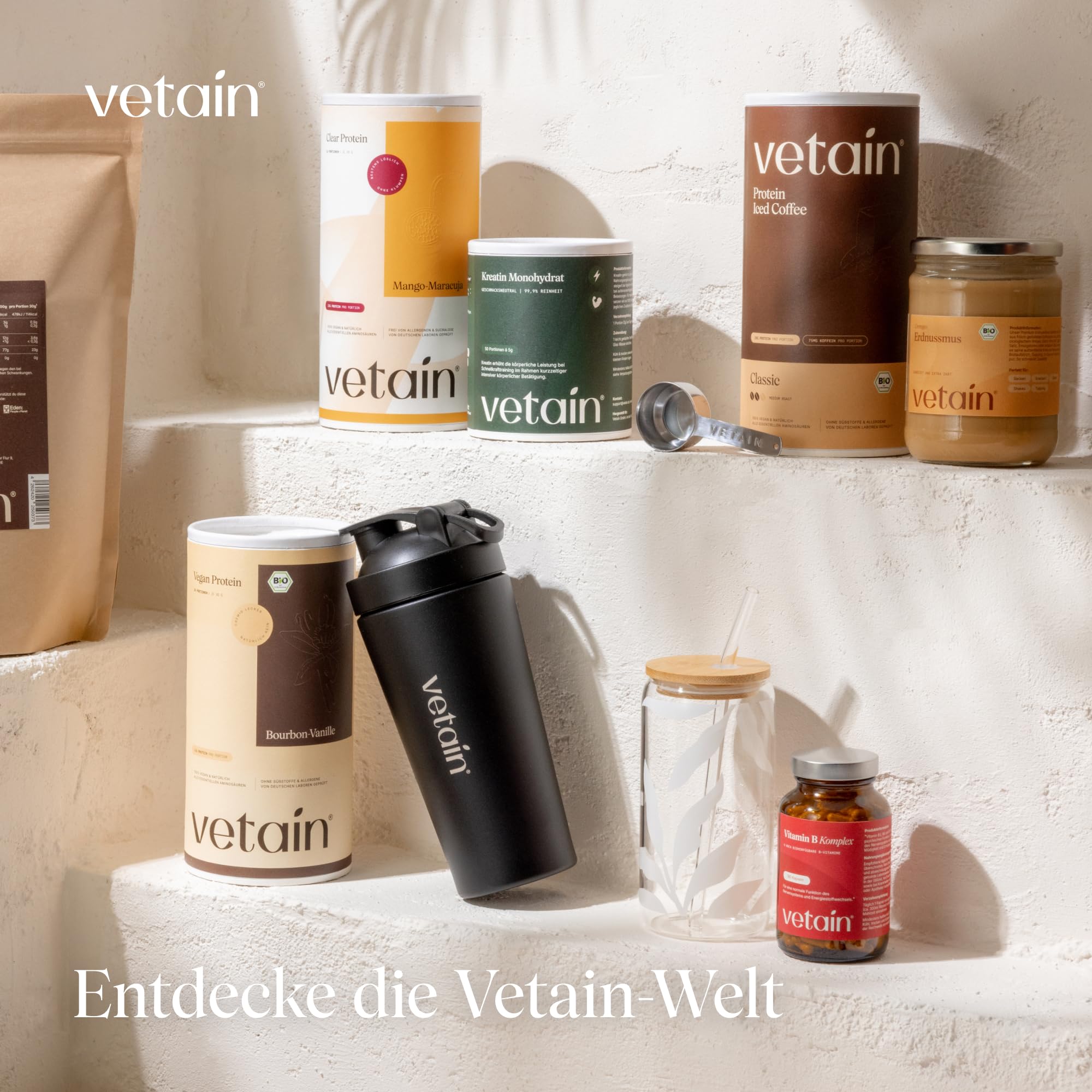 VETAIN Bio Erdnussmus Cremig - 100% Bio-Erdnüsse - Vegane Erdnussbutter - Reich an Protein & Ballastoffen - Ohne Zucker & Palmöl - Perfekt als Topping für Müsli, Porridge (3 x 500g)