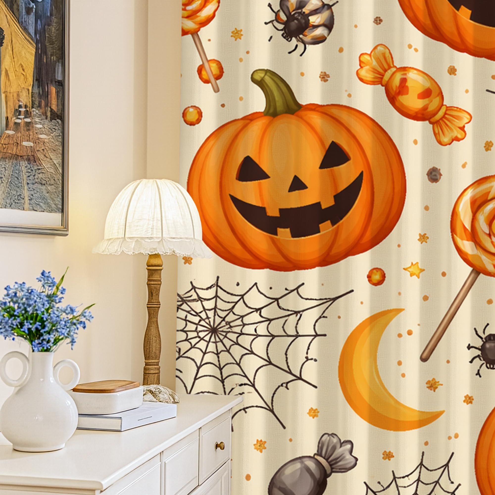 Rideaux occultants contre la lumière du jour avec motif citrouilles orange