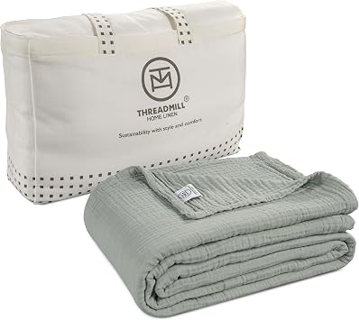 Threadmill Summer Muslin Twin Blanket | 4 Layer 100% Cotton Gauze Blanket | Pre Washed, Soft and Breathable Muslin Throw Blanket | Ideal for All Seasons | Lightweight Picnic Blanket| Scottish Grey