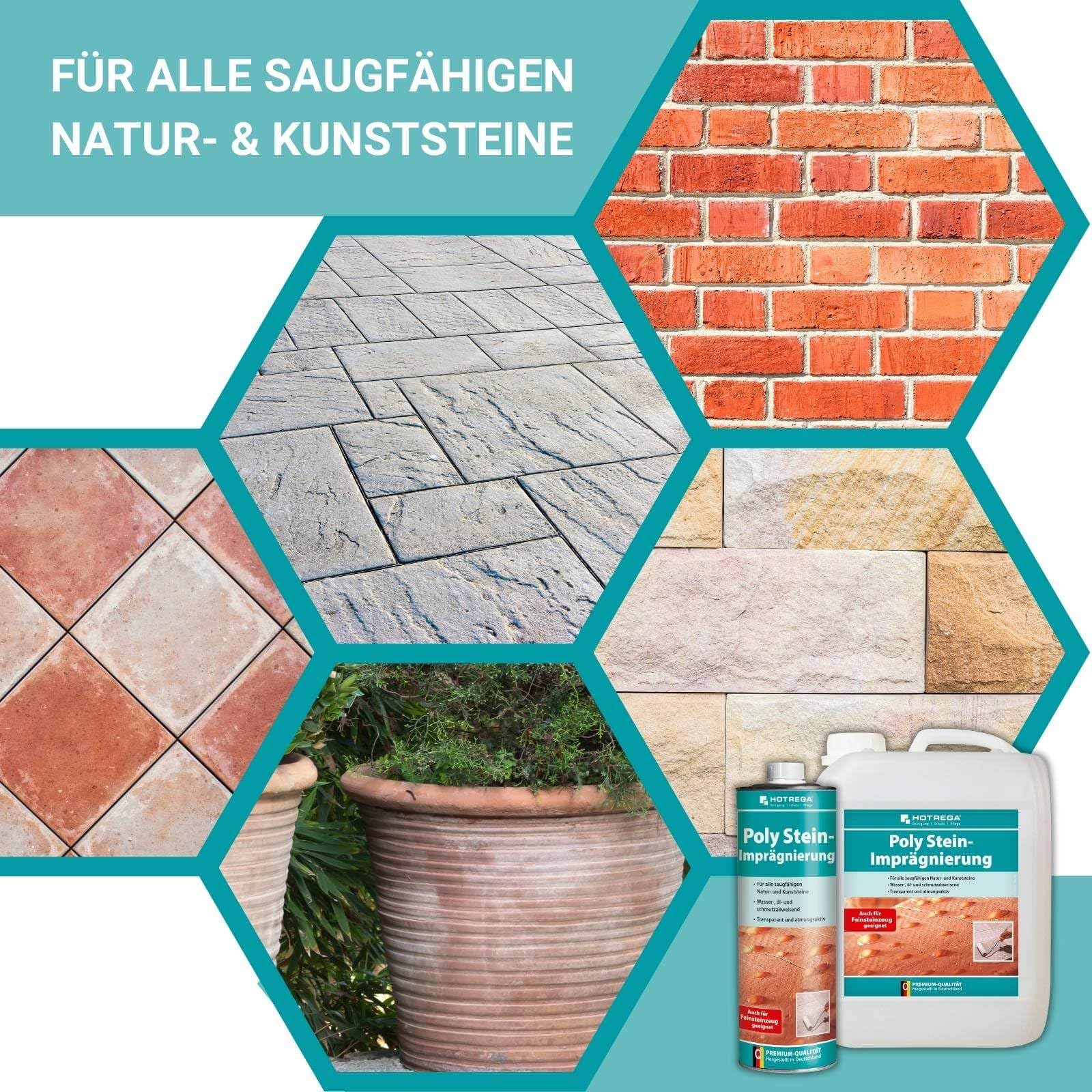 HOTREGA Stein-Imprägnierung 2x 1 L | Schutz für Naturstein & Kunststein | Transparente Versiegelung gegen Wasser, Öl & Schmutz | Atmungsaktiv | Ideal auf Feinsteinzeug | Für Innen & Außen
