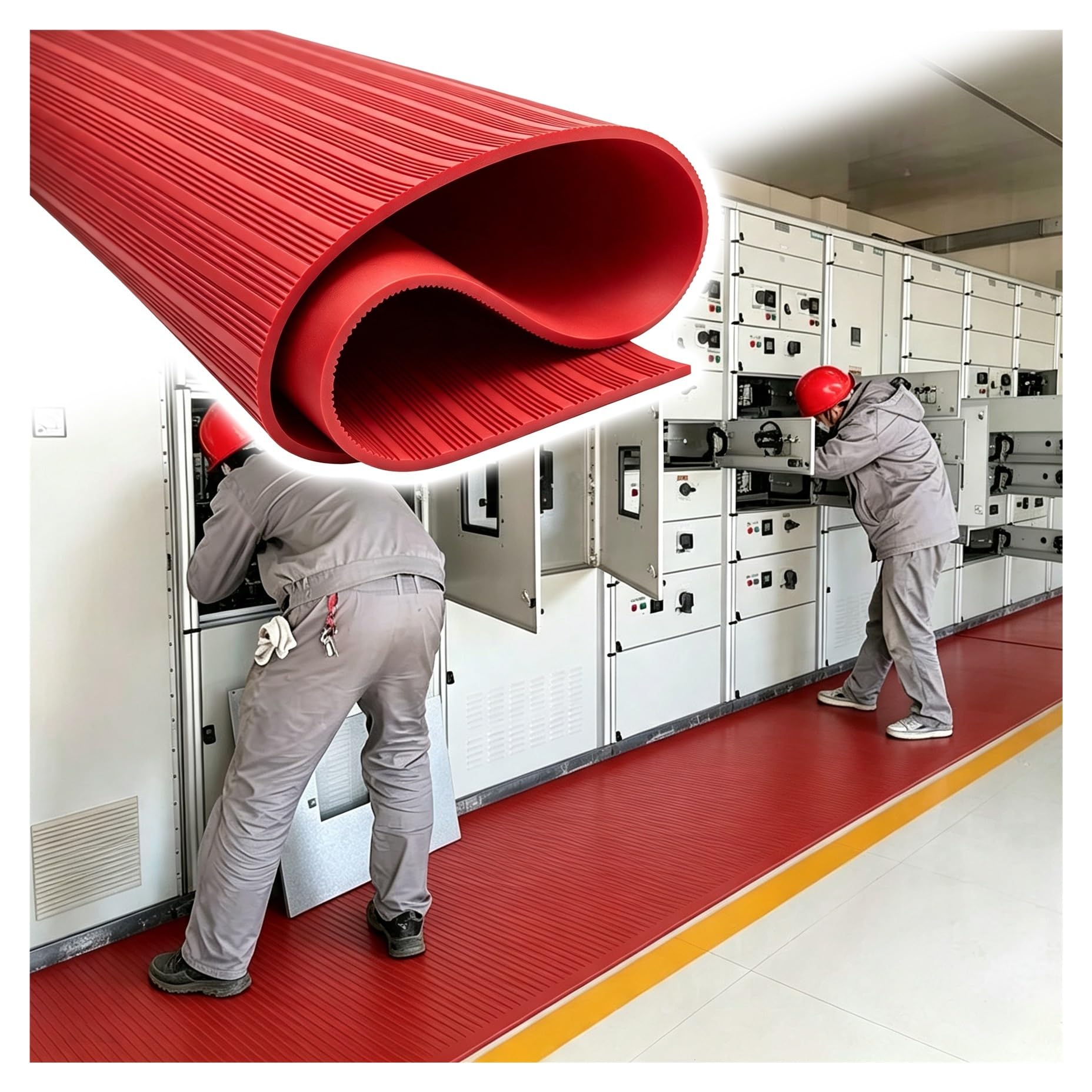 Alfombra Dieléctrica de Tensión, Tapete Aislante Eléctrico de Caucho | Alfombrilla Antideslizante para Centros de Distribución, Cuadros Eléctricos y Mantenimiento(Red,LxWxT 19' x 3 1/5' x 1/10")