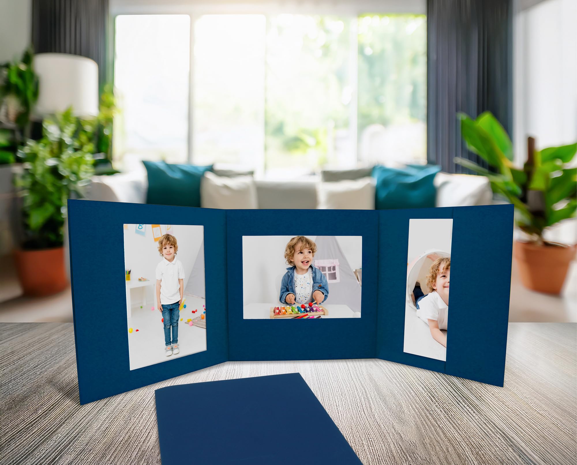 25 Fotomappen für Fotografen – 3-teilig, für Bilder im Format 13x18 cm – Hochwertiger Karton, 270 g/m², ideal für Hochformat & Querformat – Einsteck-Langtasche inklusive (Blau)