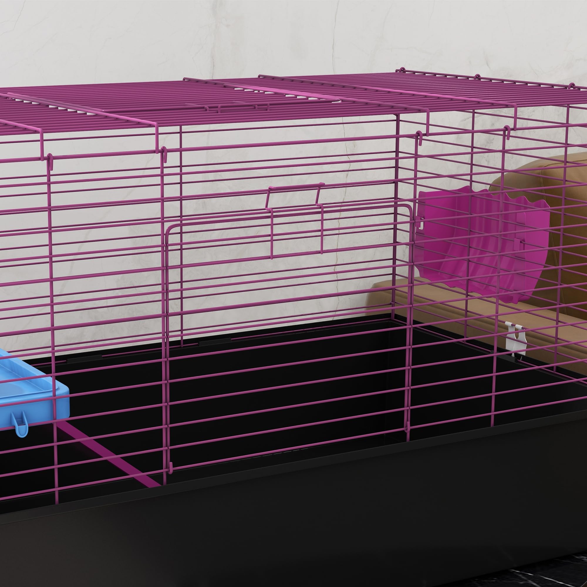 PawHut Jaula para Conejillos de Indias para Chinchillas, Jaula para Animales pequeños con rampa, Plato, Botella de Agua, 99 x 52 x 53 cm, Color Negro | Jaula para animales pequeños, plato, botella de agua