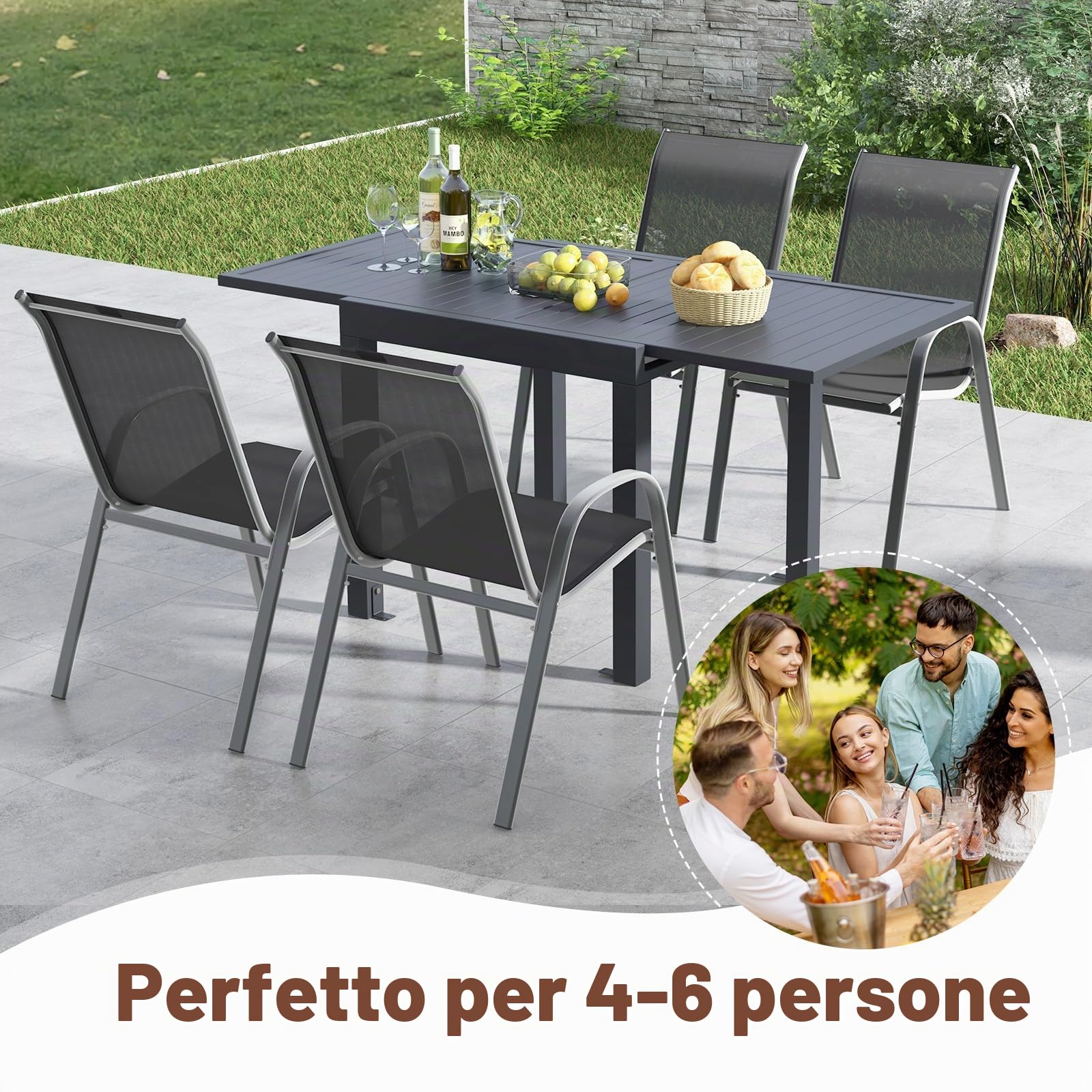 KOMFOTTEU Tavolo da Giardino Allungabile per 4-6 Persone, Tavolo da Pranzo Regolabile da 80 a 160cm Resistente alle Intemperie in Alluminio, Tavolo da Esterno Rettangolare (Grigio Scuro)