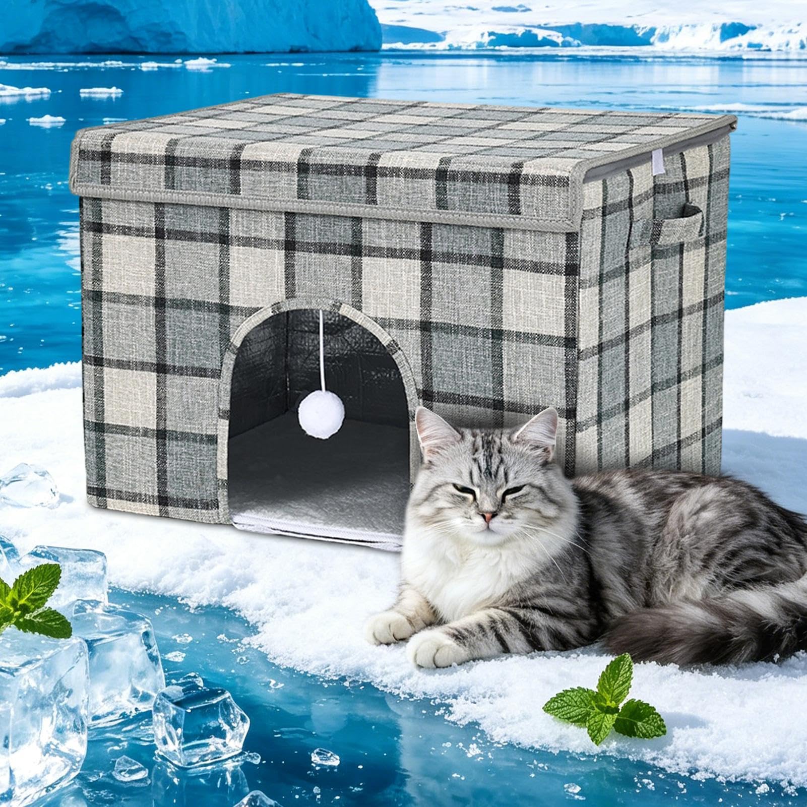 Hundekühlhaus wasserdichte Isolierte Kalte Hundehütte | Mit 12 Kühlpacks Klappbare Hundehaus Kühlung für mittelgroße Rassen, Welpen, Katzen, draußen, drinnen, im Hof, auf dem