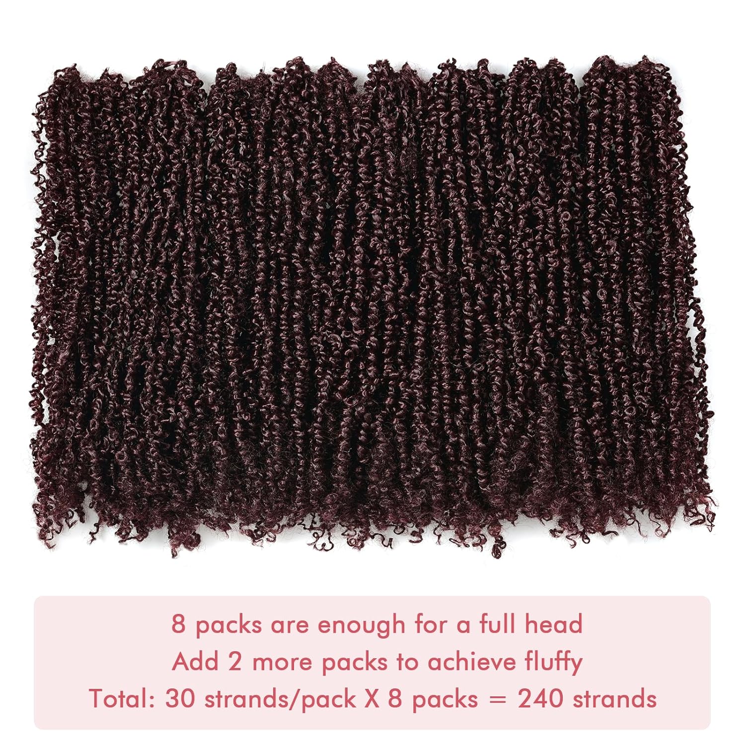 Yanky Twist Crochet Hair - 10 Inch 8 Packs (240 Strands) Wine Red Pre-twisted Fluffy Spring Passion Micro Mini Twist, Pre-Looped Short Curly Crochet Braids (10 Inch, 99J-8P)