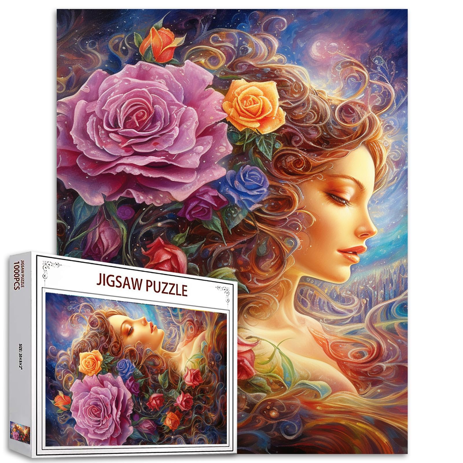 Sexy Girl Jigsaw Puzzles 1000 Pieces for Adults, Families (Fashion Woman,Roseflowers,Tropical Plants) Pieces Fit Together Perfectly 19.7''x27.6''inch Wildflowers Frameable Magic Puzzle Art（Pink）