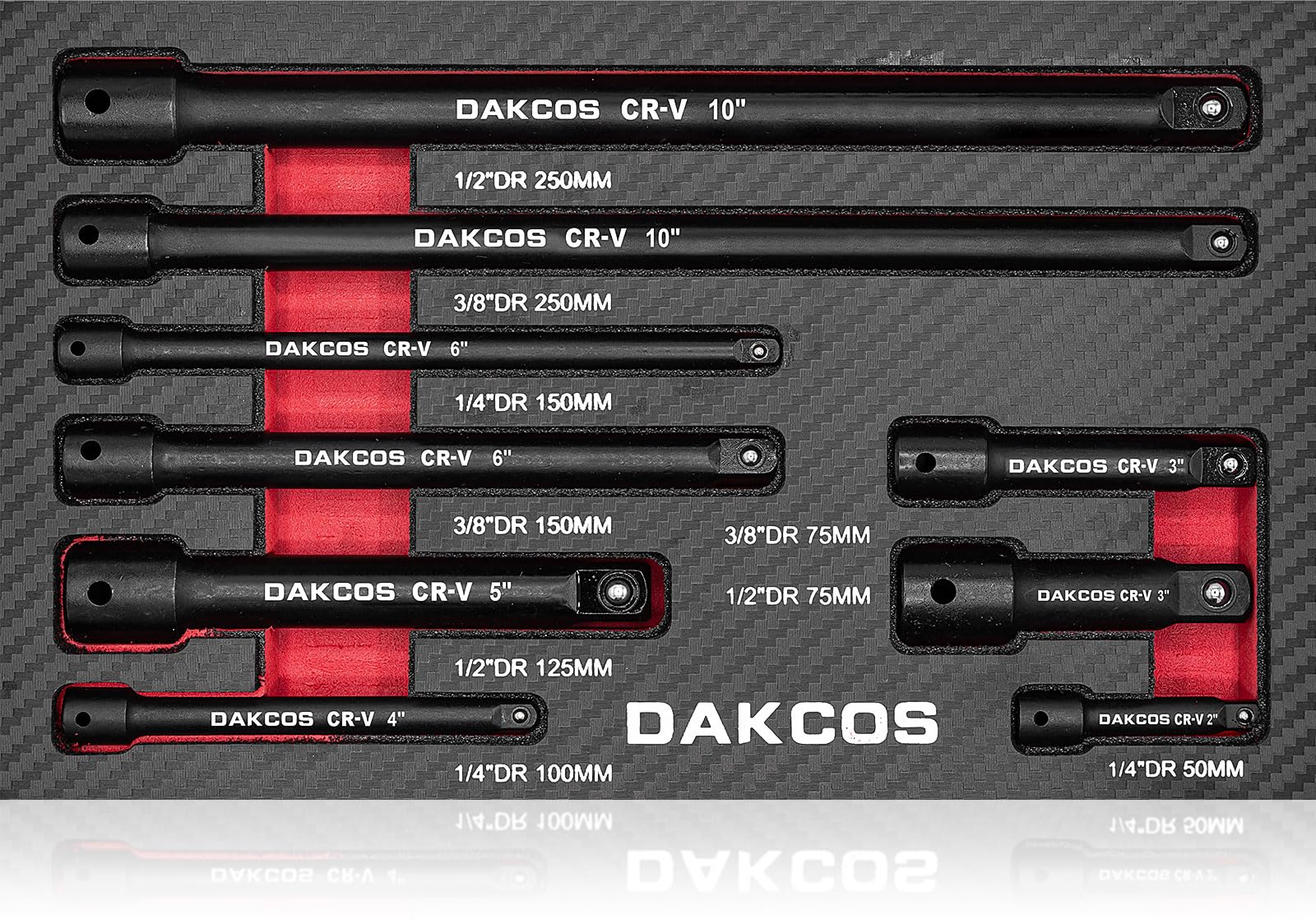 Dakcos Black 9-Piece Extension Bar Set 1/2 1/4 3/8 Inch Drive Cr-V With Phosphating