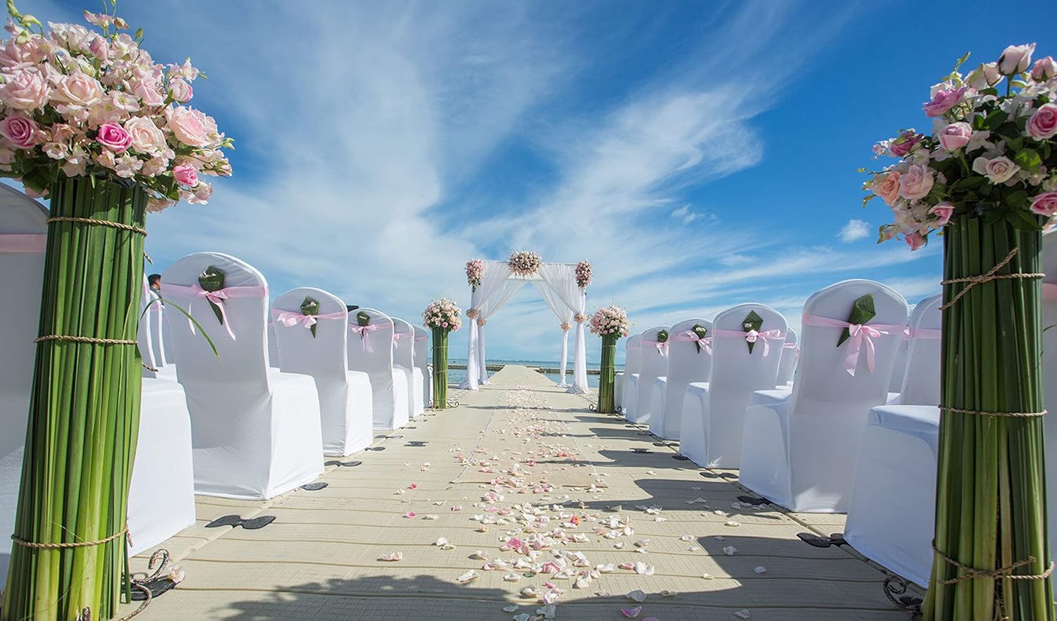 Amon Tech 50 Pcs White Chair Covers, Polyester Spandex Chair Cover, Stretch Slipcovers for Wedding Party Dining Banquet