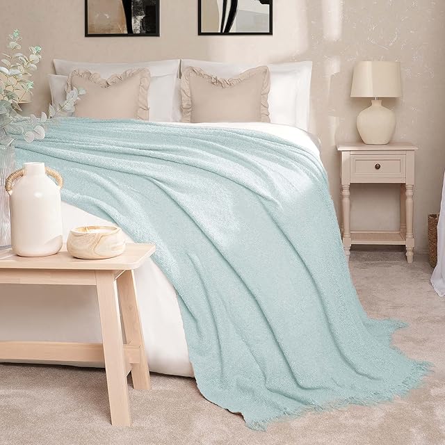 Highams Large Faux Mohair Throw Over Blanket Bed Sofa Luxury Bedspread for Couch Settee, Duck Egg - 150 x 200 cm