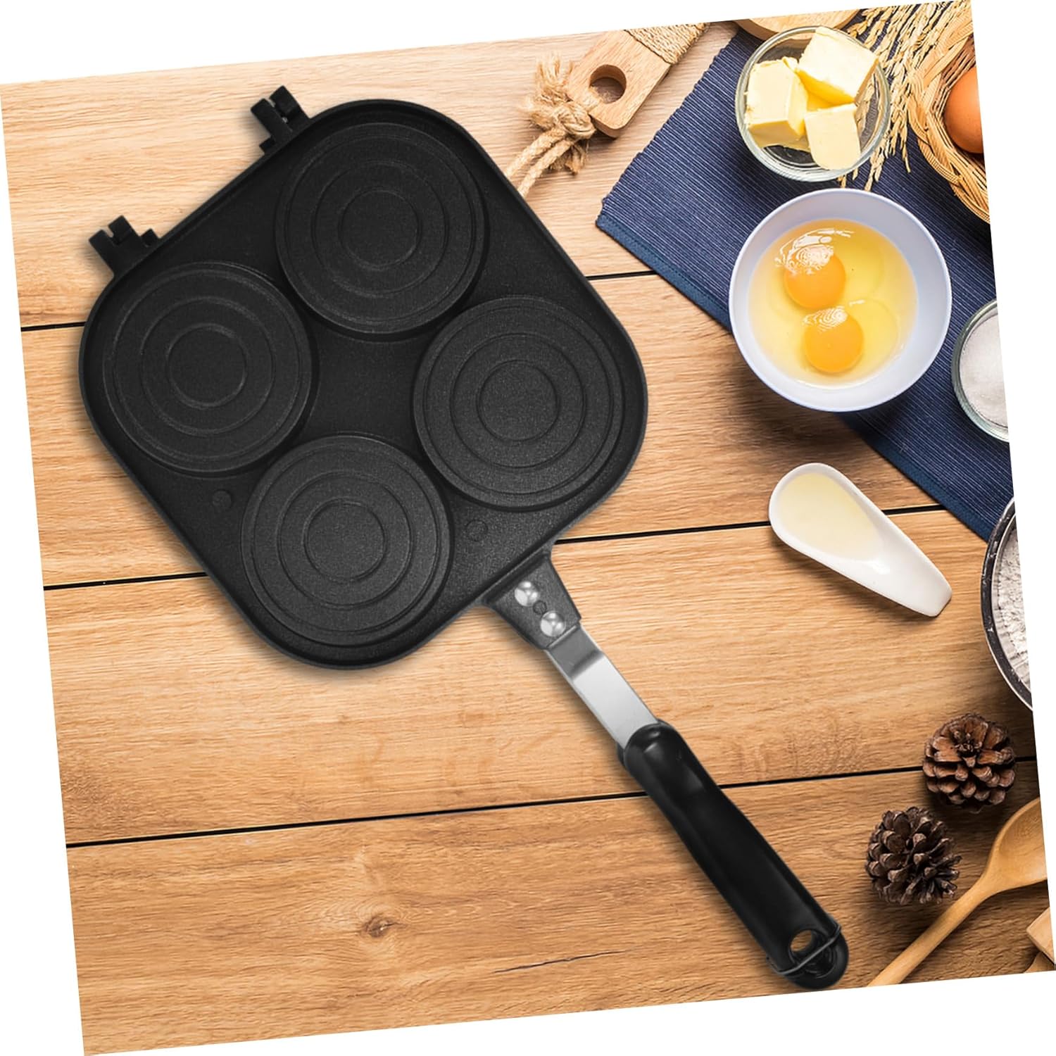 Non-stick Frying Pan Four Design for Quick Breakfast Easy to Clean Nonstick Cooker for Making Pancakes and Eggs Kitchen Essential for Busy Mornings
