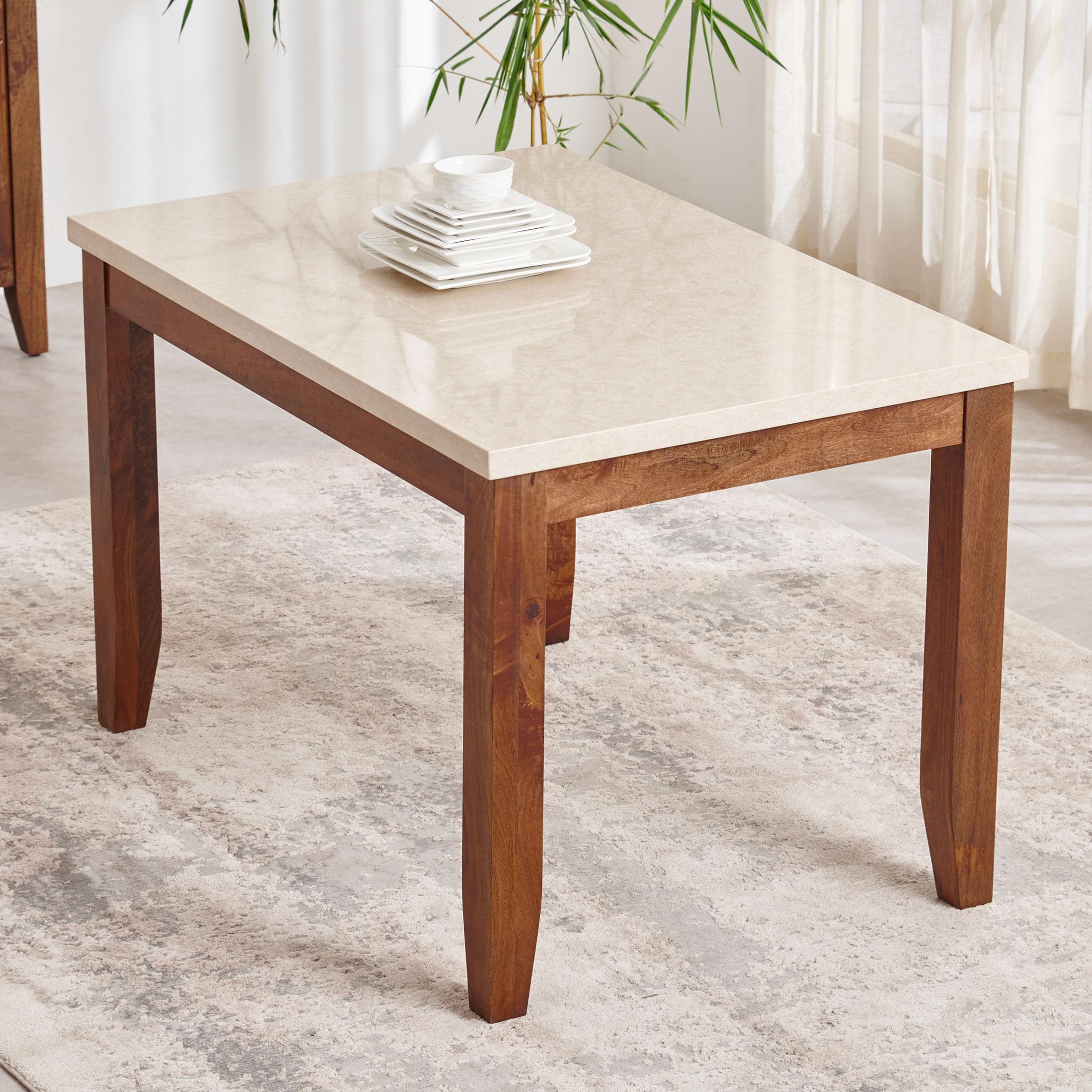 Home Centre Giza Faux Marble Top 4-Seater Dining Table - Beige