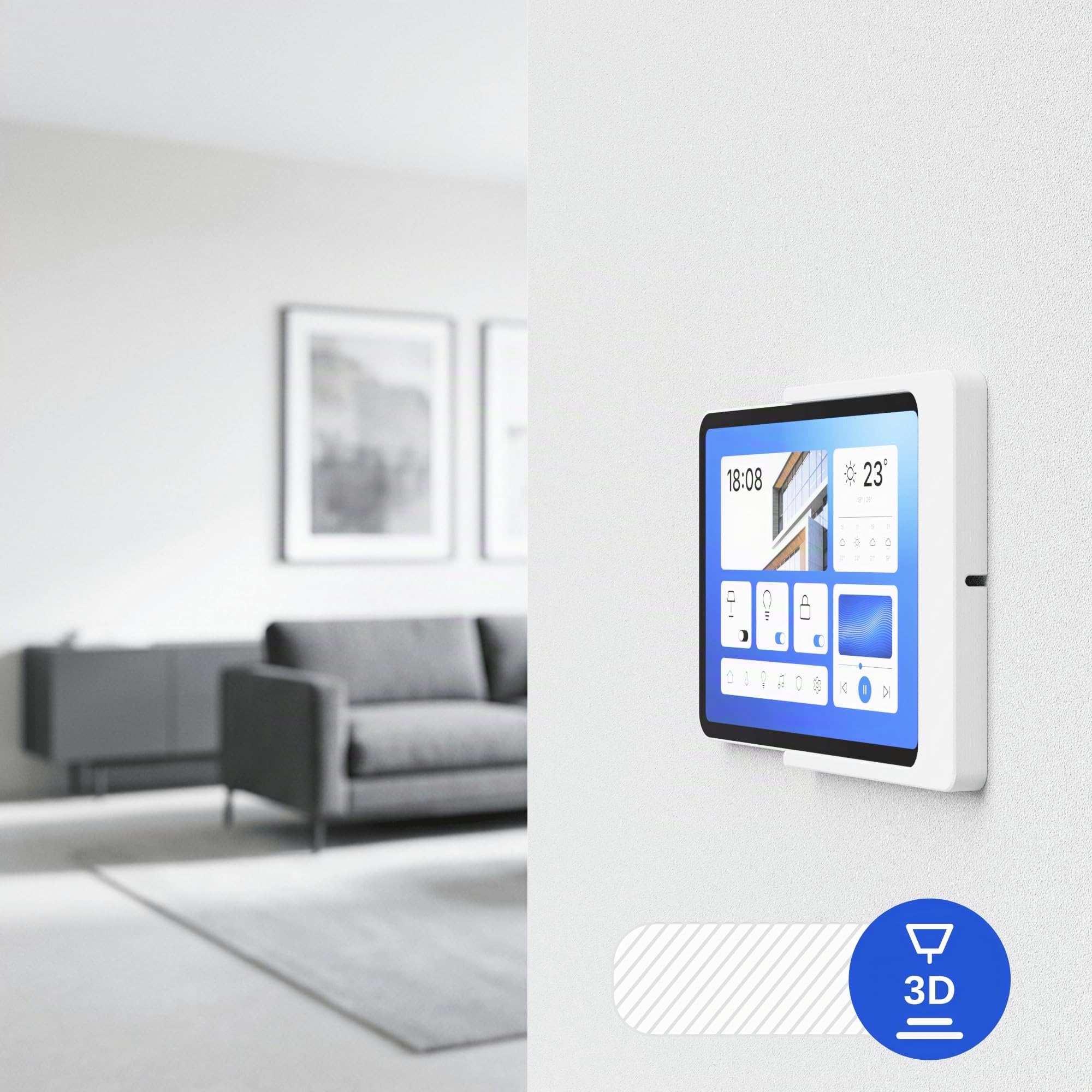 Support Mural Tablette pour Lenovo Tab M11 (11 Pouces, TB330) - Fixation Ultra-Plate et sur Mesure pour Écran Domotique et Tableau de Bord - Passe-Câble Intégré - Blanc
